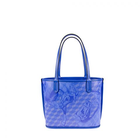 LEATHERLINED ST. TROPEZ MICRO SHOPPER Toile Dazzling Blue