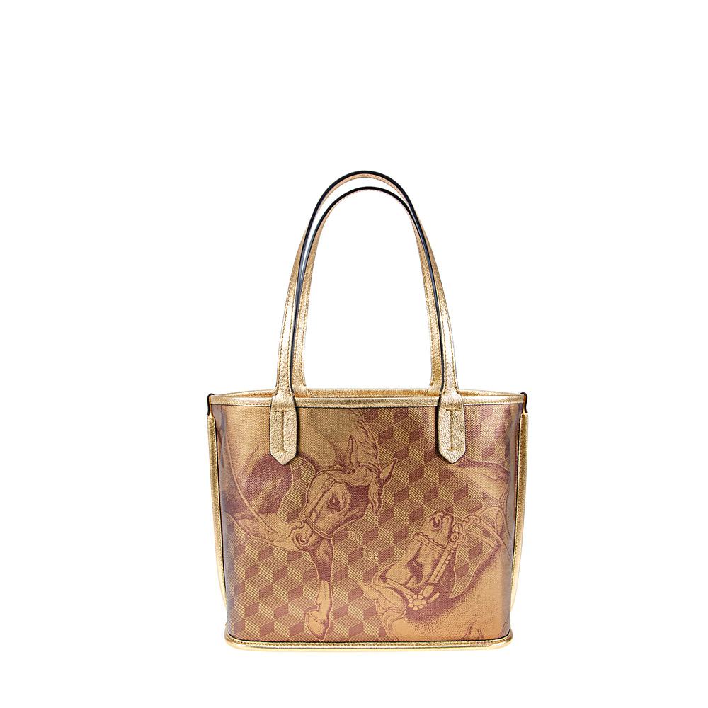 LEATHERLINED ST. TROPEZ MICRO SHOPPER Toile Gold